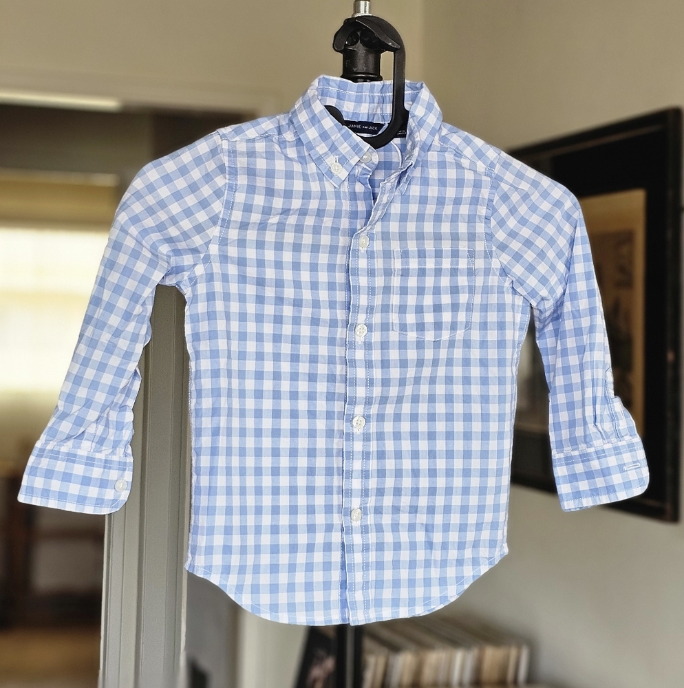 Janie and Jack Boys Gingham Poplin Button Down Shirt - Picture 2 of 6
